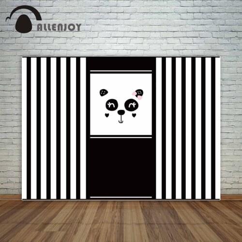 Allenjoy cute panda backdrop black and white stripes birthday backdrop backdrop decorations for home background vinyl
