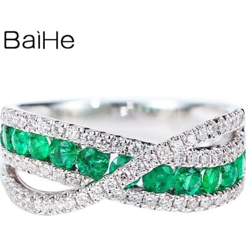 BAIHE Solid 14K White Gold 0.50ct Flawless Natural emeralds 0.40ct Natural Diamond Wedding Band Trendy Fine Jewelry emerald Ring