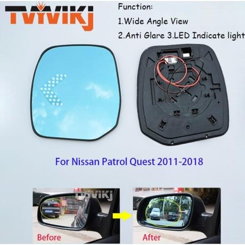 TVYVIKJ Side Rearview Mirror Blue Glass Lens with LED Indicate light For Nissan Patrol Quest 2011-2018 Wide Angle View anti