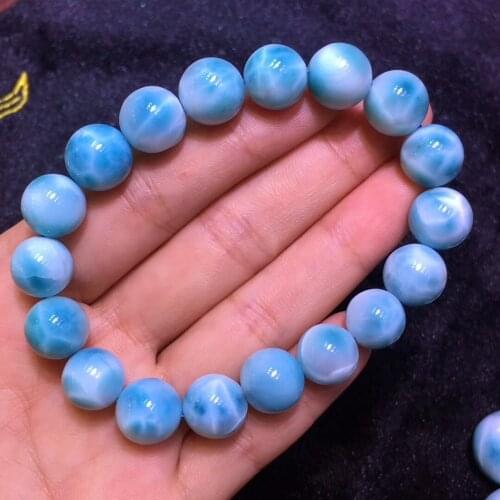 Genuine Natural Blue Larimar Bracelet Women Men Stretch Crystal Round Beads Natural Stone Bracelet AAAAA 10.5mm Certificate