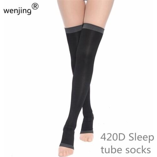 Wjss1 women compression slim long thigh high 420D medical elastic sleeping skinny stocking