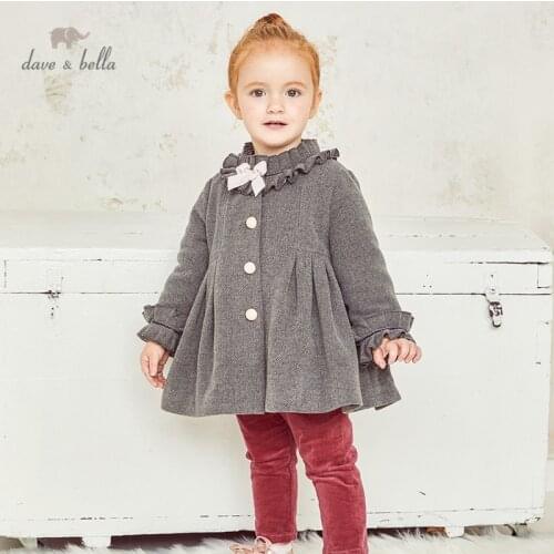 DB15569 dave bella winter baby girls fashion button bow draped coat children tops infant toddler outerwear