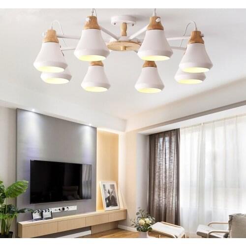 Lustre Wooden Chandelier For Living Room Iron Lampshade LED Chandelier Lighting Lustres Para Sala De Jantar Home Lamp