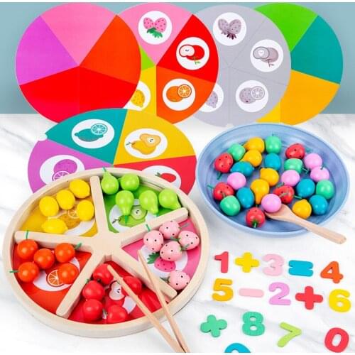 Kids Montessori Education Rainbow Blocks Simulation Fruit Classification Toys Learning Color Math Pretend Play Clip Fruits Toys