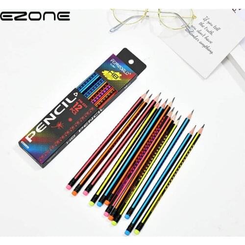 EZONE 12PCS HB Pencils With Eraser HB Writing Learn Drawing Pencil Sketch Stationery