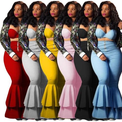2021 Hot Style Autumn European and American Womens Sexy Chest Wrap Flared Pants Suit
