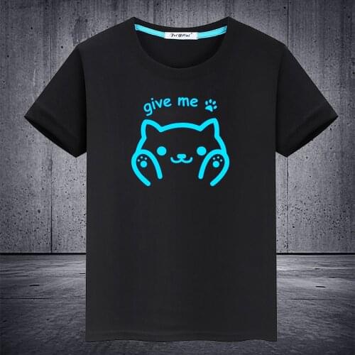 Game Neko Atsume Fluorescent Luminous Children T-shirt Tops Cartoons Casual Girl Boy Vest Tees Cotton Men Short Sleeve T shirt