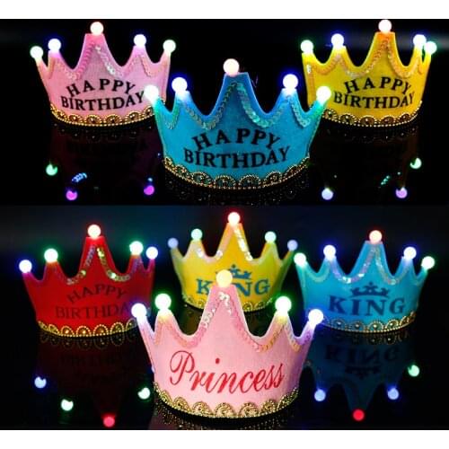 2021 King Princess Happy Birthday Paper Crown Hats LED Baby Shower Boy Girl Birthday Party Xmas Decorations Party Supply