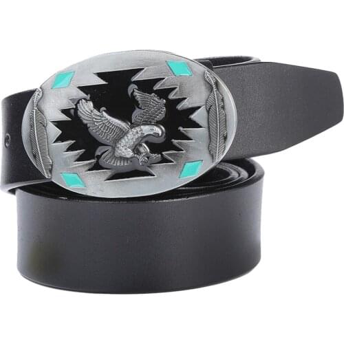 Leather Belt Western Belt with 3D Eagle Pattern Buckle Mens Fashion Clothing Jewelry Accessories