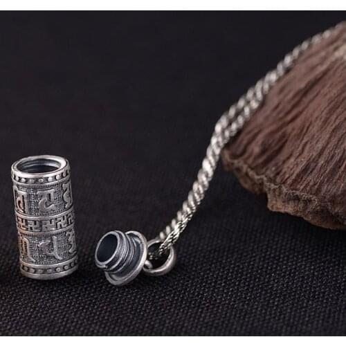 990 sterling Silver Om Mani Padme Hum pendant Cremation Capsule ash urn A3459