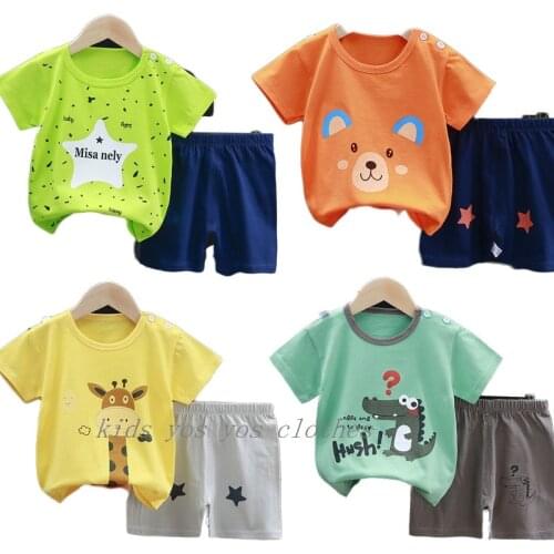 Summer New Born Suit Childrens Clothing Sets Baby Boys Handsome Outfits Homewear For Girls Cartoon Top Shorts Costume 1 2 3 4T