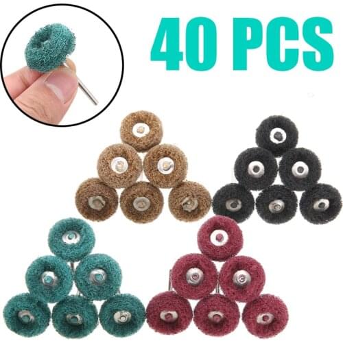 Mayitr 40pcs 2.5cm Nylon Grinding Head With Handle Fiber Polishing Head Sander Tool For Deburr Rust Dust Oxide Layer Plating