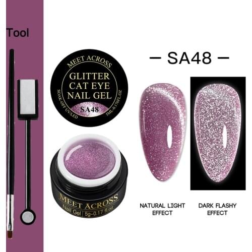 MEET ACROSS 3pcs Reflective Cat Eye Gel Nail Polish Set Sparkling Auroras Laser Nail Art Varnish Semi Permanent Soak Off UV Gel