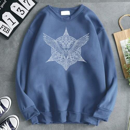 Viking Ragnar Raven Print Hoodie Men Autumn New Long Sleeve Hoody Sweatshirts Anime Crewneck Hip Hop Strteetwear Men Clothing