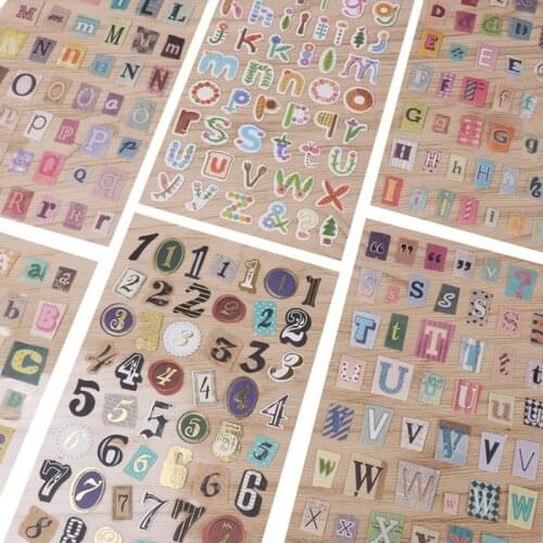 6sheets/lot English Alphabet Number Retro Sticker Album Diary Decoration DIY Decorative Stickers Handmade Stickers Scrapbooking
