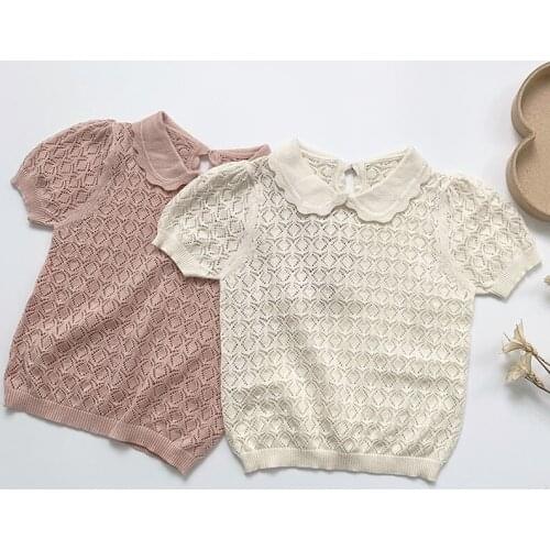New 2021 Baby Girl Hollow Out T-shirt Summer Kids Girl Short Sleeve Knit T-shirt Infant Kids Baby Girl T-shirt Clothes