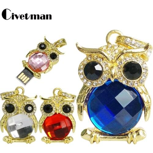 New Arrival Mini Crystal Owl USB Flash Drive Pen Drive 256GB 128GB 64GB 32GB 16GB 8GB 4GB USB2.0 Real Capacity Memory Stick Disk
