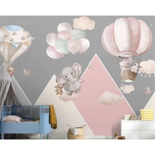 Beibehang New Nordic childrens room wallpaper geometric mountain peak hot air balloon background wallpaper home decoration