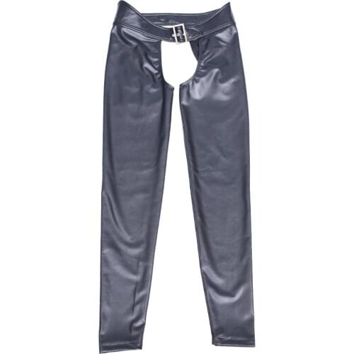 New Style Fad PU Leather Casual Pants Sexy Clothes Punk Pencil Legging Porn Split Crotchless Gay Club Small Feet Erotic Trousers