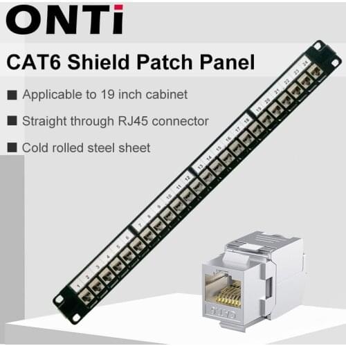 ONTi 24 Port Shield Patch Panel CAT5E/6/6A/7/8 Module RJ45 Connector 19 Inch Rackmount Wall Mount Keystone Jack Patch Panel