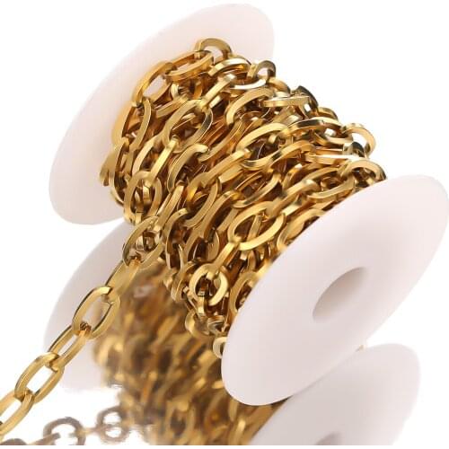 1 Meter Stainless Steel 18k Gold Oval Cable Link Chains Bulk for DIY Jewelry Making Hip-hop Necklace Choker Findings Components