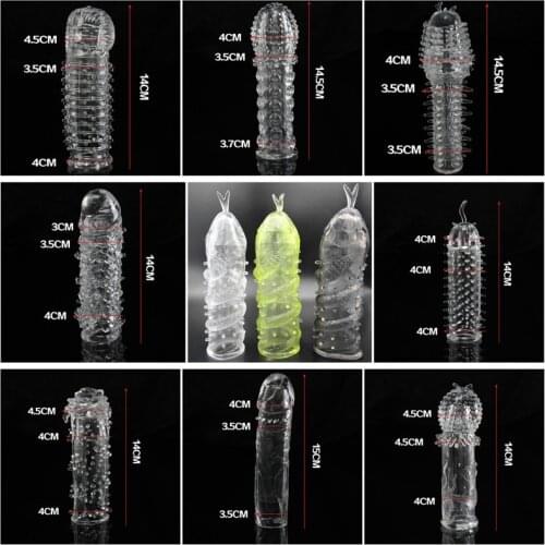 Extension Reusable Condom Penis Sleeve Male Enlargement Time Delay Spike Clit Massager Cover Crystal Clear Condoms Adult Sex Toy