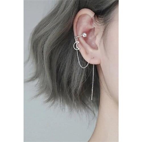 Simple Moon Star Rhinestone Long Chain Earrings For Women Shine Sun Crescent Geometric Tassel Piercing Earring Party Jewelry