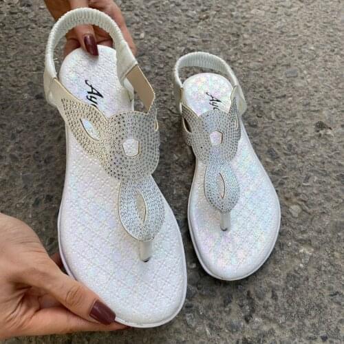 Tonar Maly Psoriasis Skin Beads Embroidered Women 'S Sandals New Season Trend Fashion Flat Bottom Cool Style Cubic Zirconia