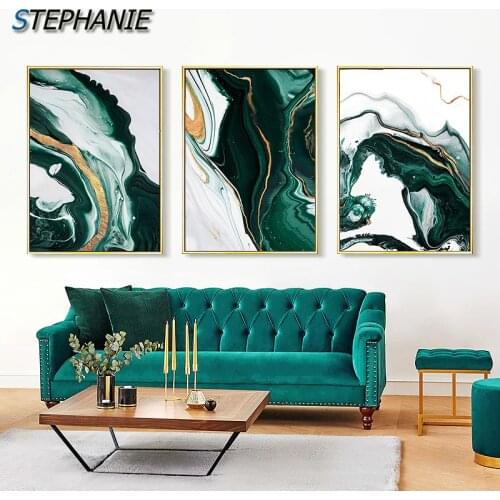 Scandinavian Wall Art Green White Poster and Print Nordic Decor Abstract Canvas Painting Modern Wall Pictures for Living Room