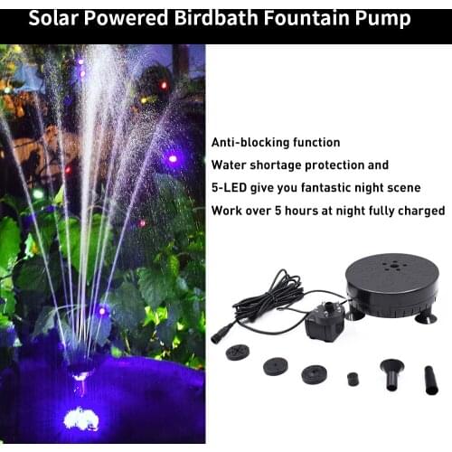 Solar Fountain Water Pump 6V 3.5W LED Solar Powered Brushless Submersible Water Pump for Birdbath Patio Garden Pond Pool