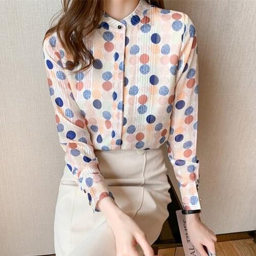 Korean womens chiffon shirt tops womens long-sleeved shirts womens polka dot tops shirts ladies tops