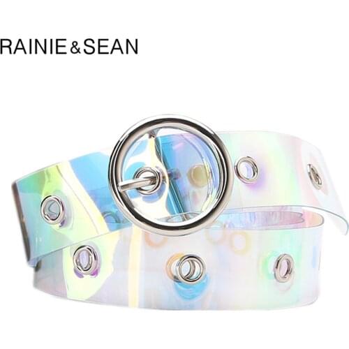 RAINIE SEAN Woman Belt for Jeans PVC Transparent Plastic Belt Women Rounde Buckle High Fashion Ladies Colorful Trouser Belt