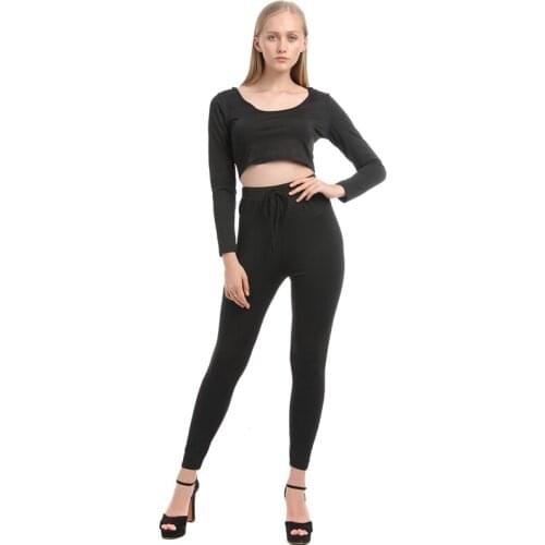 Spring Autumn WomenS Sports And Leisure Suit WomenS Long-Sleeved Short Tops And Black Trousers Two-Piece Suit High Quality