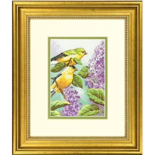 Gold Collection Lovely Counted Cross Stitch Kit Goldfinch and Lilacs Two Birds and Flower Flowers dim 70-65153 65153