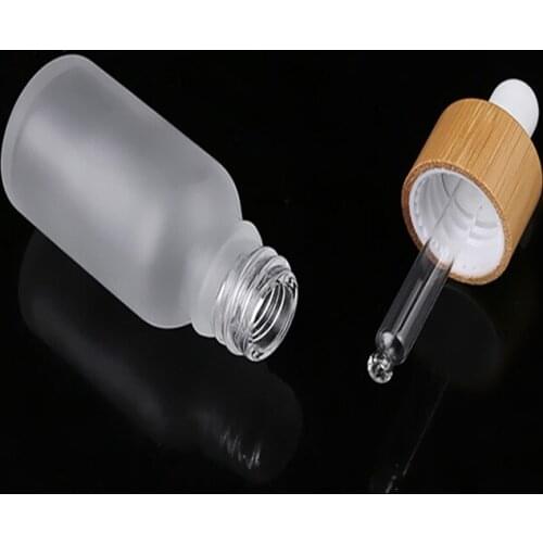 10ml 15ml 20ml 30ml Frosted Clear Glass Dropper Bottle with Bamboo Lid Cap Essential Oil Glass Bottle Frosted Green F302