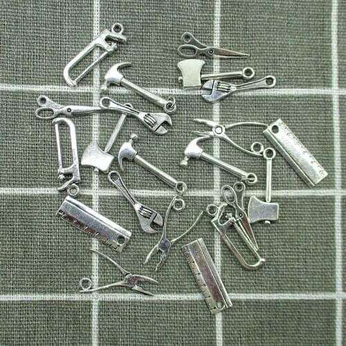 14pcs Mixed Alloy Tools Charms Antique Silver Color Zinc Alloy Pendants Jewelry Findings For DIY Handmade Jewelry Making XL575