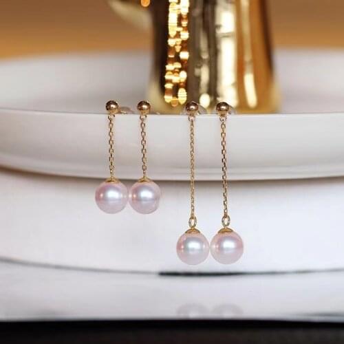 18K Solid Yellow Rellay Gold (AU750) Women Engagement Drop Long Earrings Natural pearl Fashion Lady Jewelry Girl Sea pearl