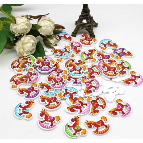 40pcs/lot Decorative Rocking horse Wooden Buttons for Craft DIY Scrapbooking Buttons Home Decor Sewing Accessories
