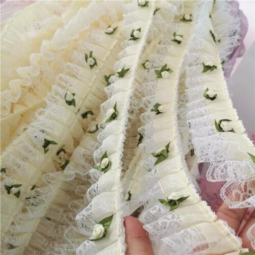5CM Wide Luxury 3d Flowers Pleated Chiffon Fabric Embroidered Lace Ribbon Collar Neckline DIY Wedding Dress Collar For Sewing