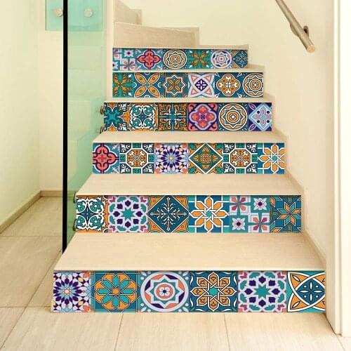6Pcs/Set Bohemian Creative Stair Stickers Decorative Living Room PVC Self-Adhesive Roman Porcelain Waterproof Wall Stickers
