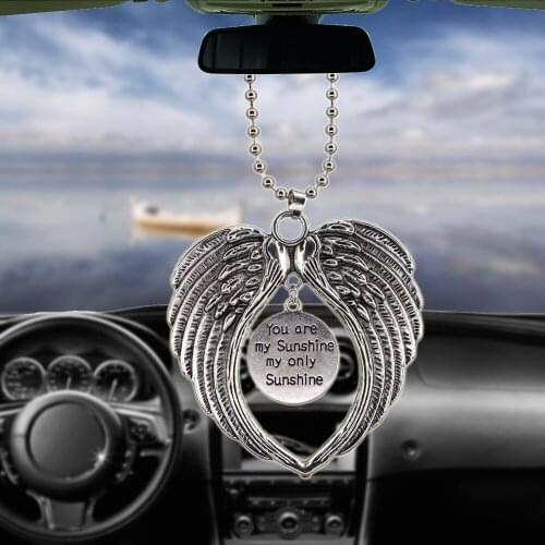 7.4*6.5cm Big Size Angel Wing You are my Sunshine my only Sunshine Car Pendant Rearview Mirror Decoration Hanging Accessories