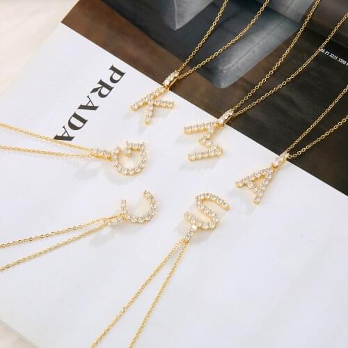 Alphabet initial letter diy necklace gold womens cz necklace first name letter pendant necklace copper zircon Charm Jewelry