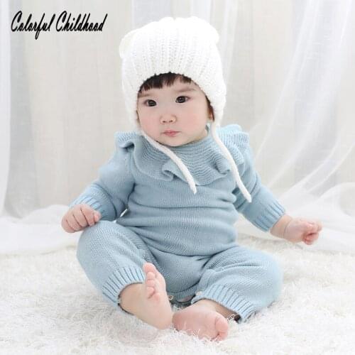 Little Girls Bodysuits Cute Baby Lotus Collar Jumpsuits toddler kids Bodysuits Children Knitted Overalls Baby girls One-Pieces