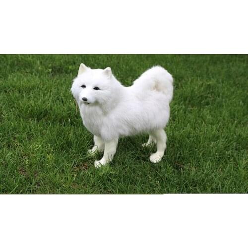 Large 28x25cm lifelike toy white samoyed dog polyethylene&fur samoyed hard model handicraft home decoration Xmas gift b1752