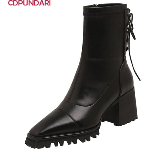 Ladies Black Genuine Leather High Heels Ankle Boots Women Autumn Winter Modern Short Boots Shoes Botines Mujer Bottines Femme
