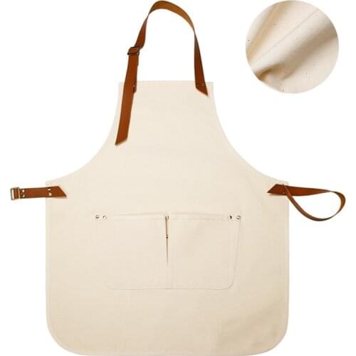 Canvas Apron PU Straps Cafe Barista Bartender Restaurant Pastry Chef Uniform Florist Barber Hairdresser Gardener Workwear B15