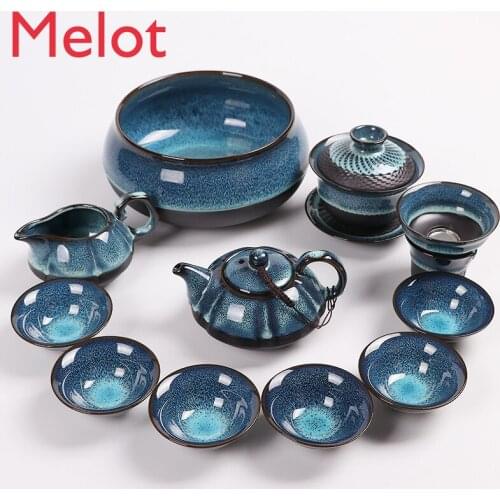 Tea Set Temmoku Glaze Oil Drops Tea Cup Kiln Transmutation Ceramic Tea Set Purple Sand Colorful Japanese Style Teapot Jun Kiln