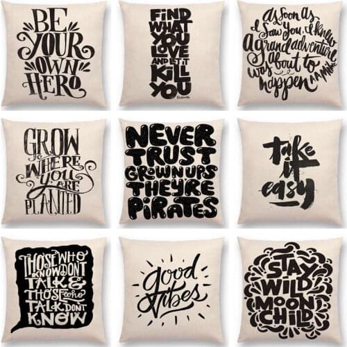 Black White Decorative Letters Funny Words Meaningful Saying Wild Love Short Sentences Cushion Cover Sofa Throw Pillow Case