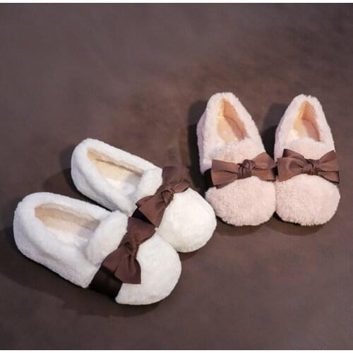 Kids girls Shoes winter Cotton Shoes Set of Feet loafers Children Warm Bow Girl Princess Shoe Plus velvet SJD055