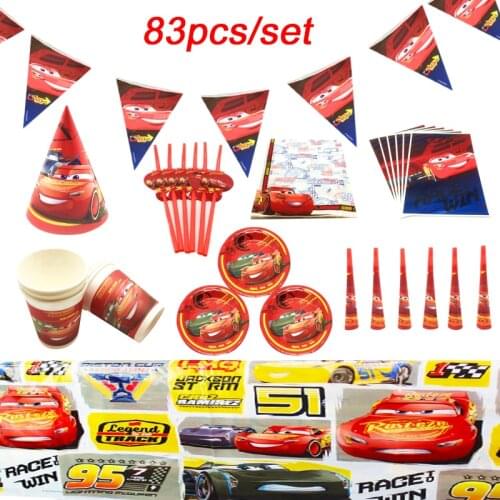 Disney Cars Birthday Party Decorations Kids Favor Lightning McQueen Paper Cups Plates Disposable Tablewares Set Party Supplies